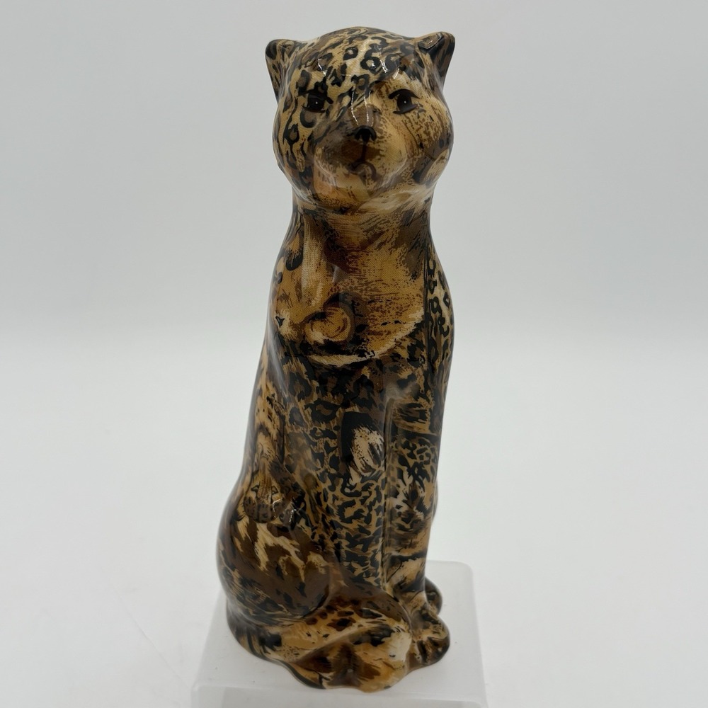 La Vie Safari Collection Glazed Ceramic Leopard‎ Cat African Patchwork Figure